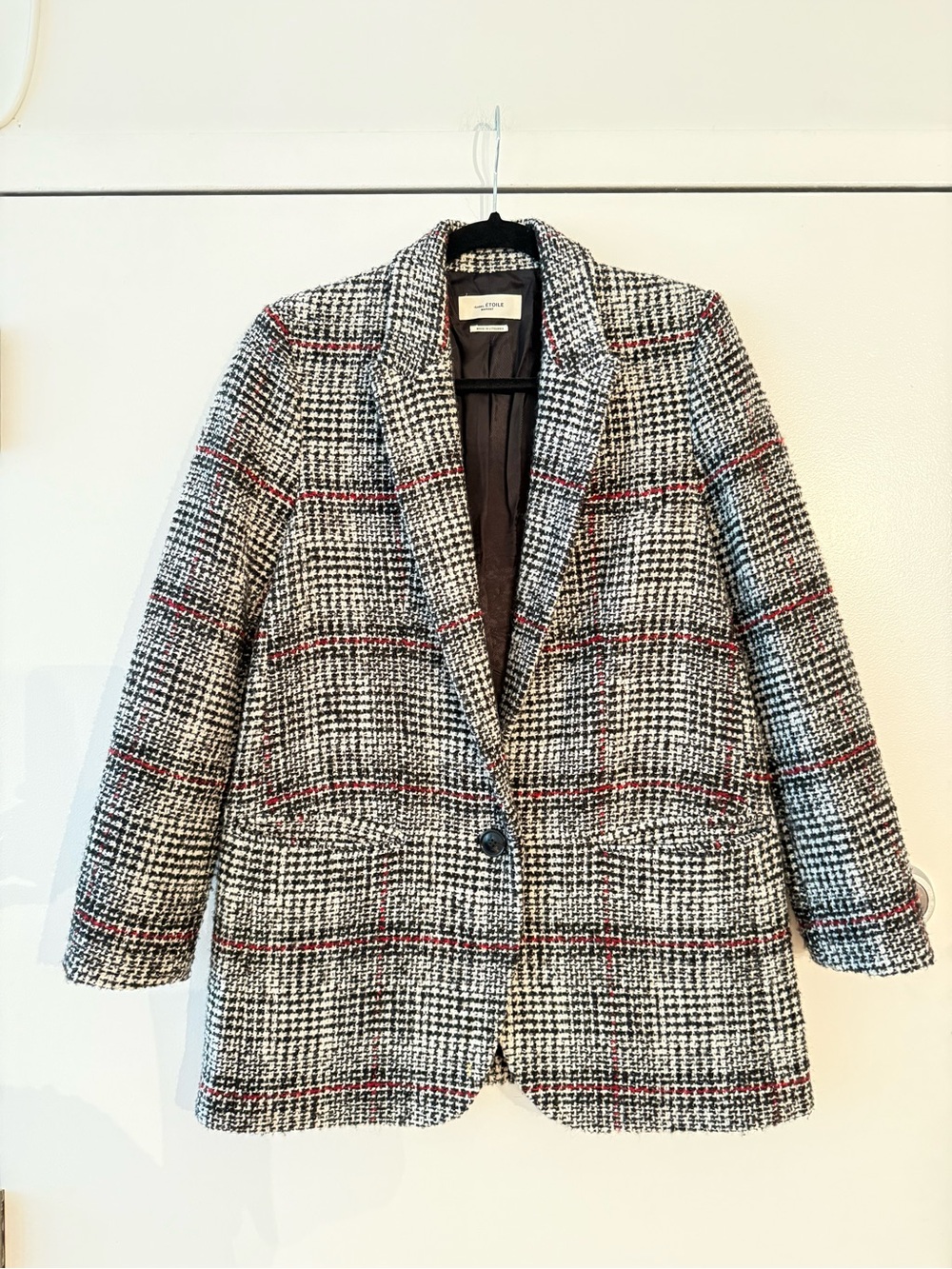 Isabel Etoile Marant Classic Black & WhiteTweed Blazer with Red Accent